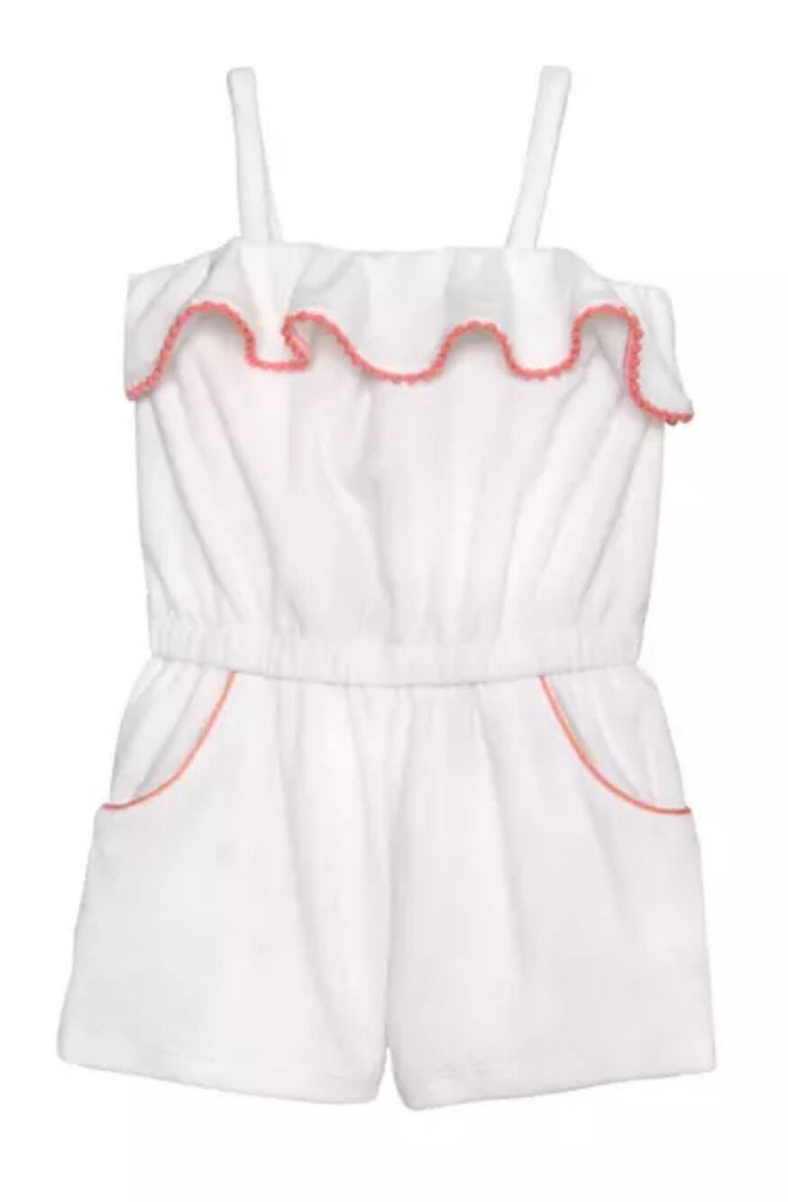 Janie And Jack Ruffle Terry Romper white pink pom pom trim swim coverup